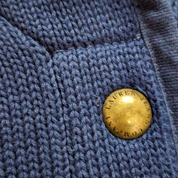 Lauren Ralph Lauren Navy Shawl Collar Elbow Shoulder Patch Gold Button Cardigan - Picture 11 of 13